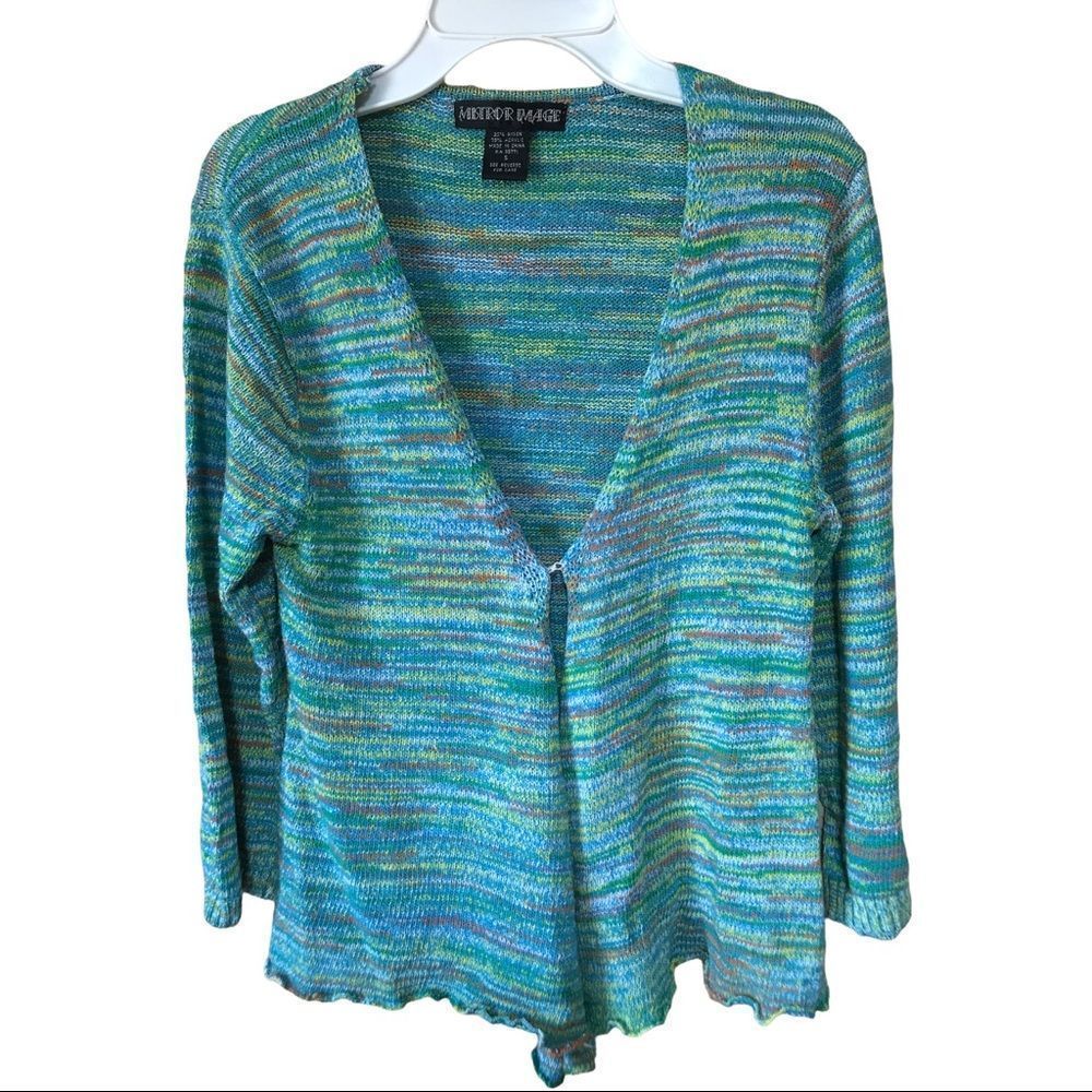 Vintage 90s Mirror Image rainbow Merle waterfall front thin cardigan modern sz S